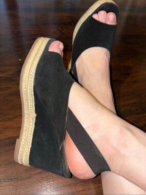 H&M Black Suede Espadrille Wedge Mules